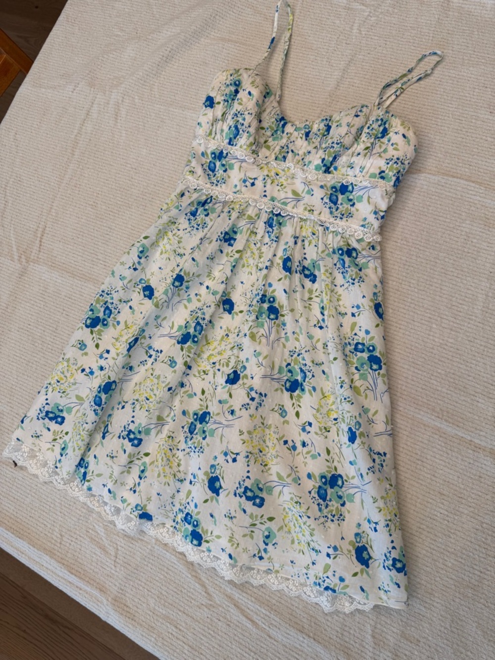 Vintage Cotton Floral Sundress with Blue & Green Print xs - Picture 7 of 14